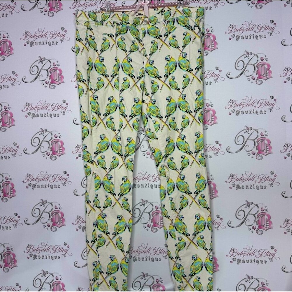 Dittos pants parrot 🦜 bird rainbow printed soft buttery fabric stretch bottoms